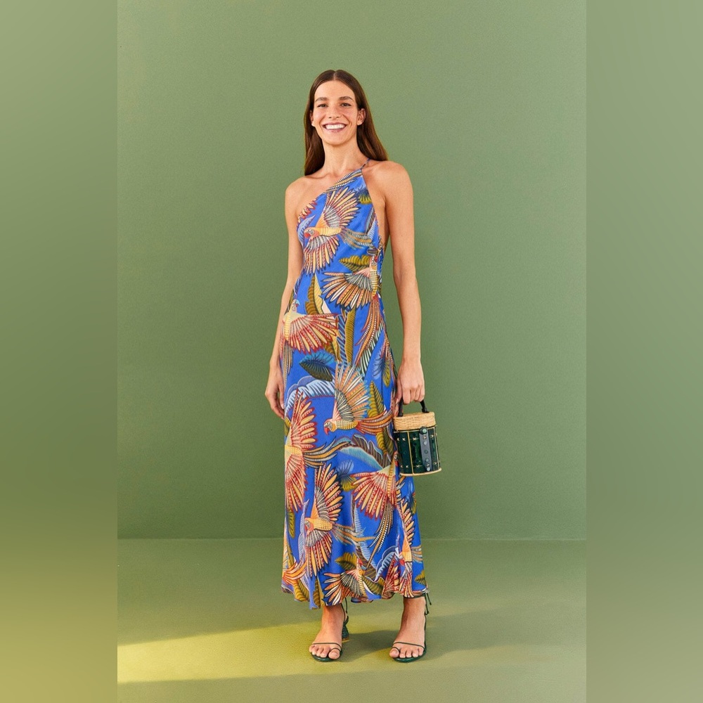 XS FARM RIO Blue Macaw Flight Lenzing™ Ecovero™ Viscose Midi Dress